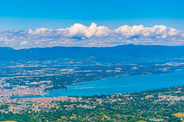 Veduta Aerea Del Lago Ginevra Ginevra Dal Monte Saleve Svizzera — Foto Stock