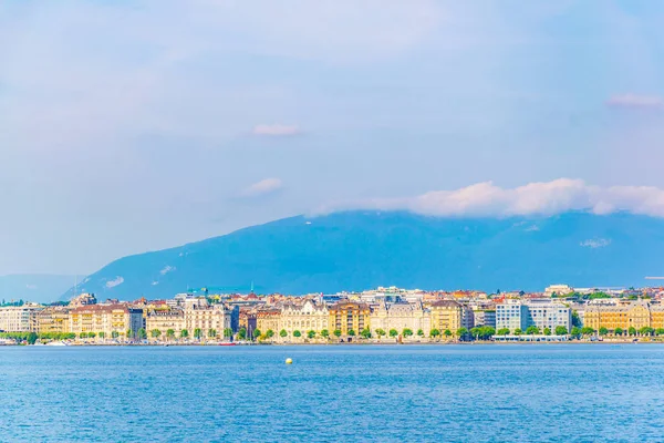 Cityscape Genebra Visto Atrás Lago Genebra Lac Leman Switzerlan — Fotografia de Stock