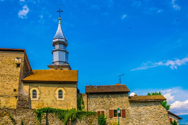 Casas Tradicionais Cidade Medieval Francesa Yvoire Situado Lado Lago Genebra — Fotografia de Stock