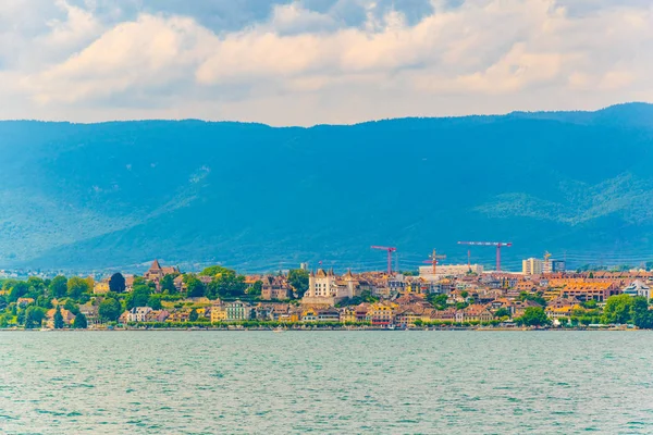 Palácio Branco Nyon Com Vista Para Lago Genebra Switzerlan — Fotografia de Stock