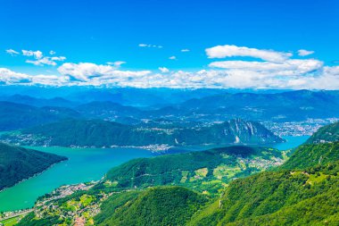 Lugano Gölü'nden Monte Generoso, Switzerlan, havadan görünümü