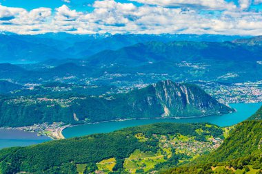 Lugano Gölü'nden Monte Generoso, Switzerlan, havadan görünümü