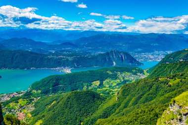 Lugano Gölü'nden Monte Generoso, Switzerlan, havadan görünümü