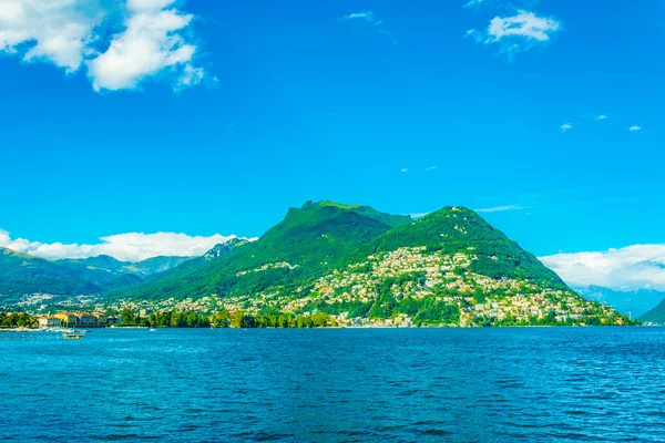 Schweiziska Staden Lugano Domineras Monte Bre Schweiz — Stockfoto
