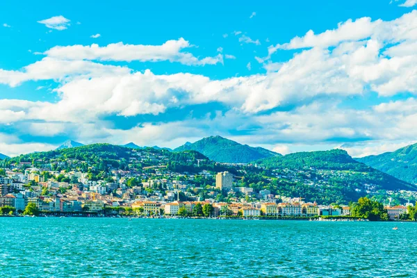 Cidade Velha Lugano Frente Para Lago Lugano Switzerlan — Fotografia de Stock