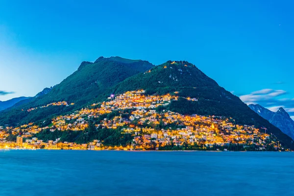 Lugano Switzerlan Monte Bre Dağı Gün Batımı Görünümü — Stok fotoğraf