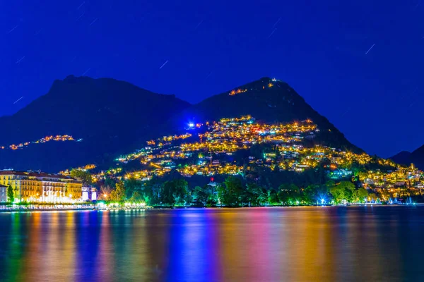 Lugano Switzerlan Monte Bre Dağı Gün Batımı Görünümü — Stok fotoğraf