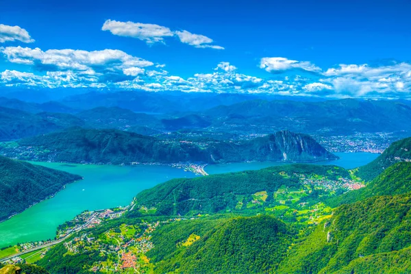 Vista Aérea Lago Lugano Monte Generoso Switzerlan — Fotografia de Stock