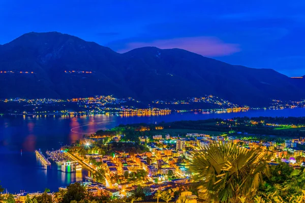 Vista Aérea Noturna Locarno Switzerlan — Fotografia de Stock