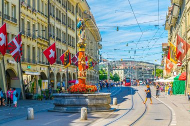 Bern, İsviçre, 17 Temmuz 2017: Pfeiferbrunnen Bern, Switzerlan