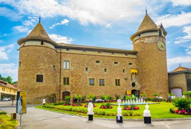 Morges, İsviçre, 18 Temmuz 2017: Palace de Morges içinde Switzerlan