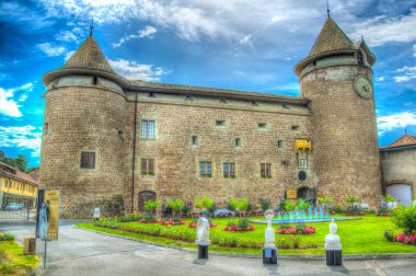 Morges, İsviçre, 18 Temmuz 2017: Palace de Morges içinde Switzerlan
