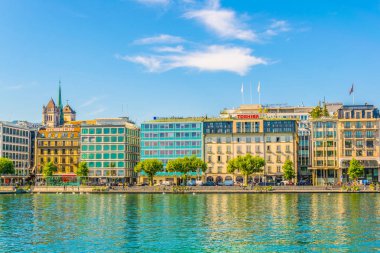 Cenevre, İsviçre, 20 Temmuz 2017: Tarafından Saint Pierre Katedrali, Switzerlan hakim Cenevre Cityscape