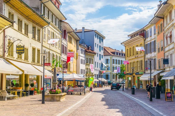 Morges Suiza Julio 2017 Vista Una Calle Central Ciudad Suiza — Foto de Stock