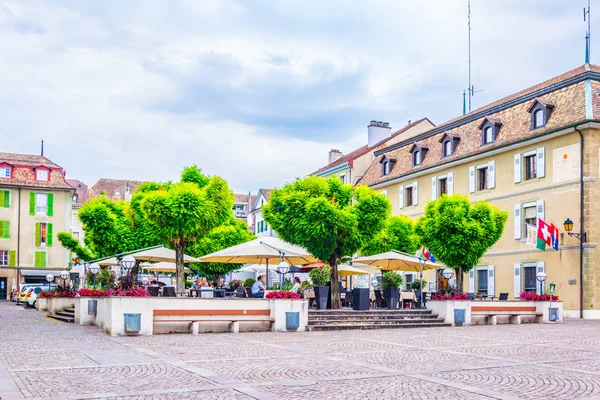 Nyon Svájc 2017 Július Étterem Tér Előtt Chateau Nyon Svájc — Stock Fotó