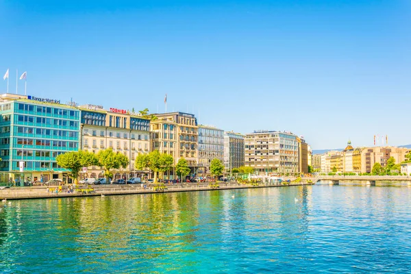Geneva Suíça Julho 2017 Cidade Genebra Vista Atrás Lago Genebra — Fotografia de Stock