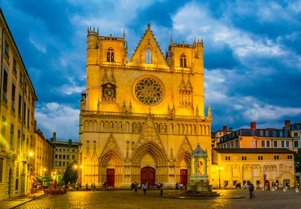 Lyon Francia Julio 2017 Vista Del Atardecer Catedral San Juan — Foto de Stock
