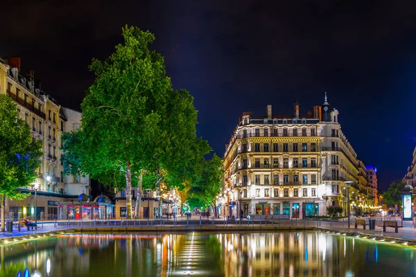 Lyon Francia Julio 2017 Vista Nocturna Place Republique Centro Histórico —  Fotos de Stock