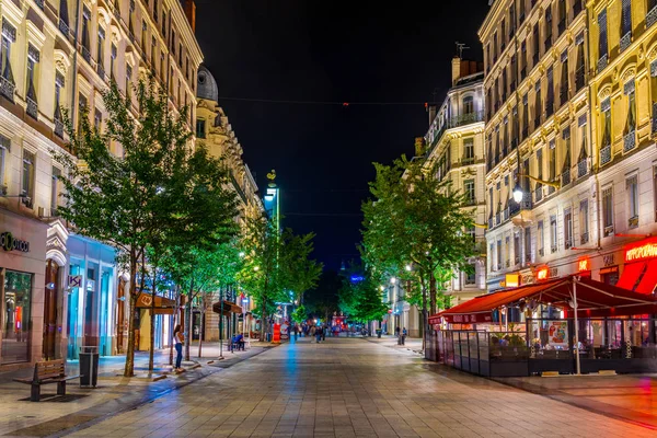 Lyon France July 2017 Night View People Strolling Rue Republique — Stock Photo, Image