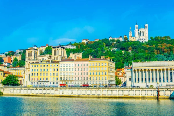 Basilique Notre Dame Fourviere Saone Folyó Mögött Lyonban Franc — Stock Fotó