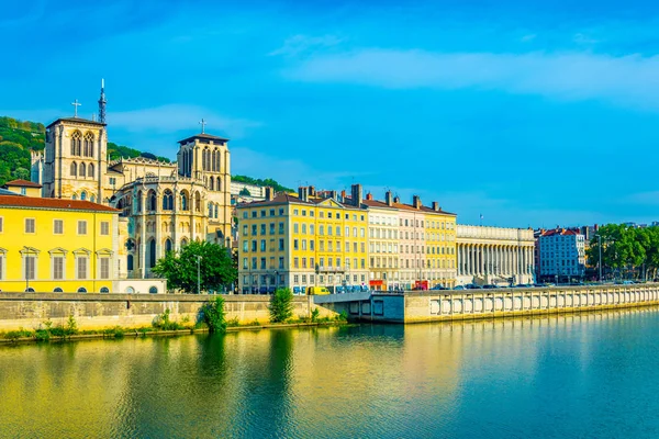 Catedral Santo Jean Baptiste Visto Atrás Rio Saone Lyon Franc — Fotografia de Stock