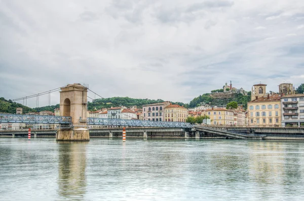 Catedral Vienne Vista Detrás Puente Peatonal Sobre Río Rhone Franc — Foto de Stock