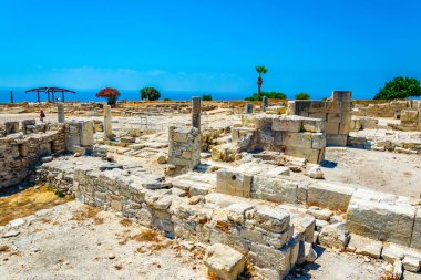 Antik kourion Cypru sitesinde yer alan bir erken Hıristiyan Bazilikası kalıntıları