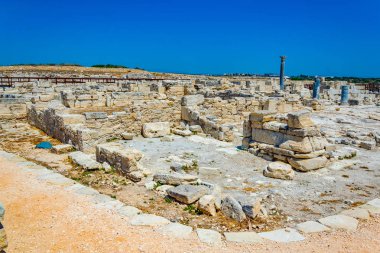 Antik kourion Cypru sitesinde yer alan bir erken Hıristiyan Bazilikası kalıntıları
