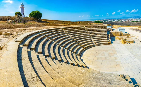 Romerska Teatern Ligger Vita Fyr Paphos Arkeologiska Park Cypern — Stockfoto