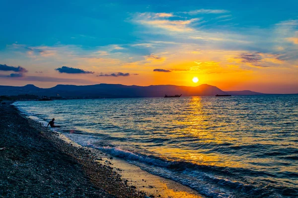 Západ Slunce Nad Pláží Poli Cypru — Stock fotografie