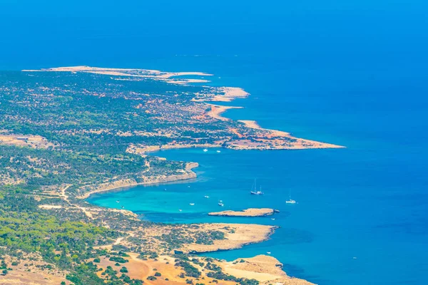 Luchtfoto Van Blue Lagoon Andere Baaien Schiereiland Akamas Cypru — Stockfoto
