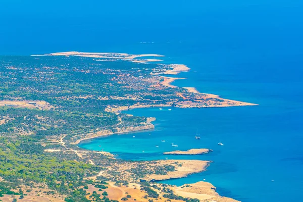 Luchtfoto Van Blue Lagoon Andere Baaien Schiereiland Akamas Cypru — Stockfoto