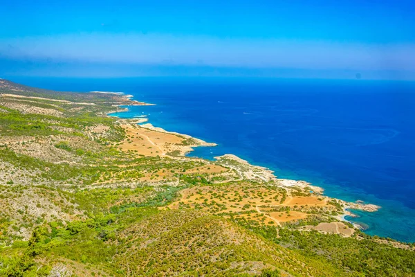 Vista Aérea Lagoa Azul Outras Baías Península Akamas Cypru — Fotografia de Stock