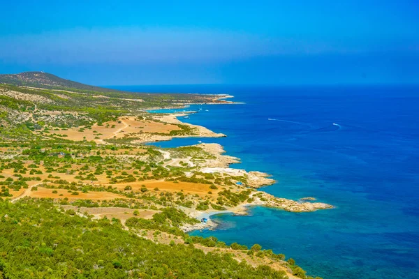 Вид Воздуха Голубую Лагуну Другие Бухты Полуострова Акамас Кипре — стоковое фото
