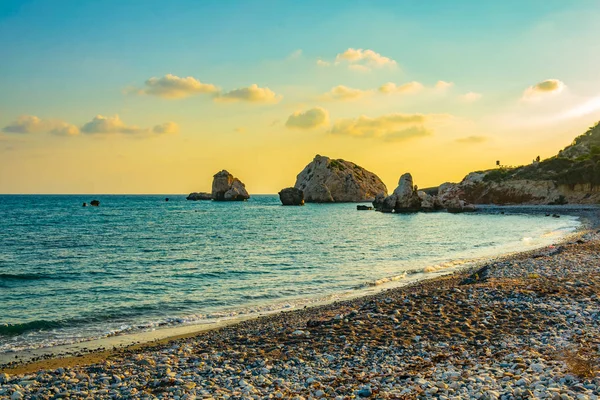 Solnedgång Utsikt Över Petra Tou Romiou Tyvärr Aphordite Rock Cypern — Stockfoto