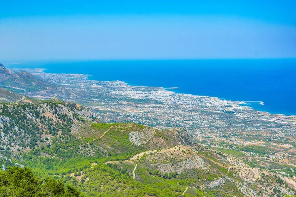 Luchtfoto Van Kyrenia Girne Van Het Kasteel Van Buffavento Cypru — Stockfoto