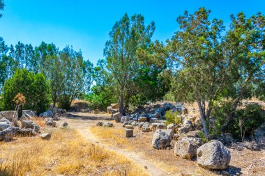 Famagusta, Cypru yakın Antik Salamis arkeolojik bölgesi kalıntıları