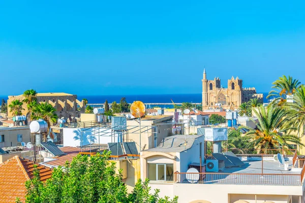 Vista Aérea Del Casco Antiguo Famagusta Con Mezquita Lala Mustafa —  Fotos de Stock