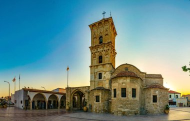 Larnaca, Kıbrıs, 16 Ağustos 2017: Gün batımı görünümü, Kilisesi, Saint Lazarus Larnaka, Cypru
