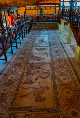 Paphos, Kıbrıs, 18 Ağustos 2017: Mozaik Paphos arkeolojik Park Cypru üzerinde