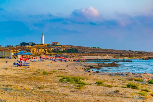 Paphos Kıbrıs Ağustos 2017 Sunset Paphos Cypru Bir Plajda — Stok fotoğraf
