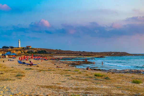 パフォス キプロス 2017 パフォス Cypru のビーチでサンセット — ストック写真