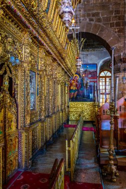 Lefkoşa, Kıbrıs, 24 Ağustos 2017: İç Panagia Chrysaliniotissa kilisede Nicosia, Cypru