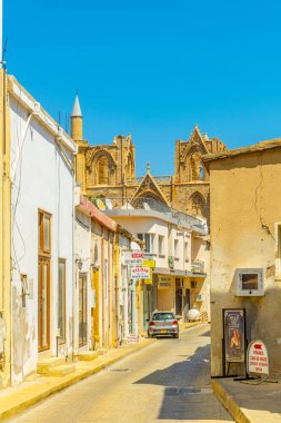 Famagusta, Kıbrıs, 29 Ağustos 2017: Eski kasaba Mağusa Lala Mustafa Paşa Camii, Cypru ile