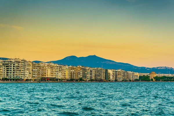 Vista Atardecer Torre Blanca Tesalónica Grecia — Foto de Stock