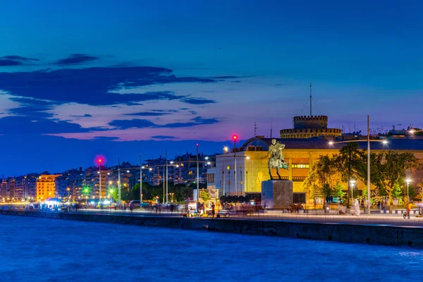 Night view of seaside promenade in Thessaloniki, Greec