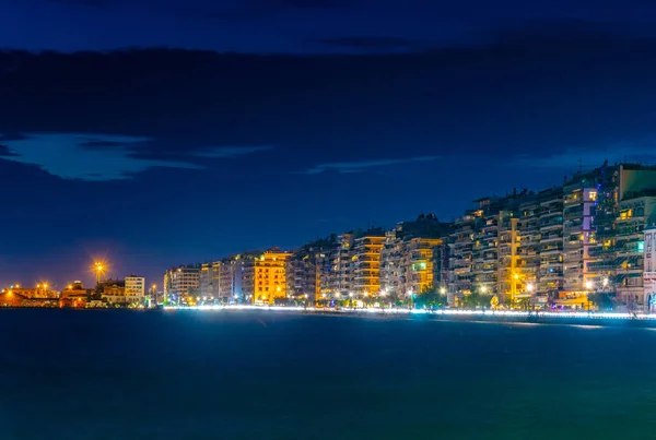 Gece Görünümünü Sahil Mesire Thessaloniki Greec — Stok fotoğraf