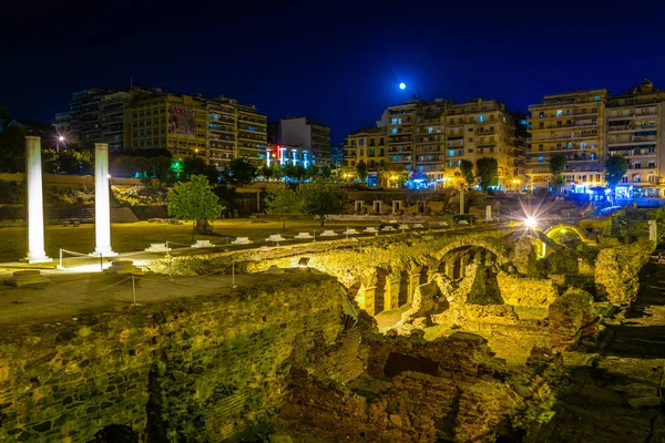 Selanik Merkezinde Greec Antik Agora Gece Görünümü — Stok fotoğraf