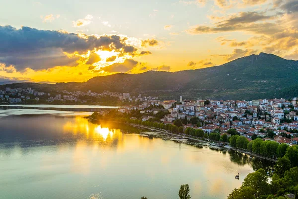 Zonsondergang Kastoria Griekse — Stockfoto