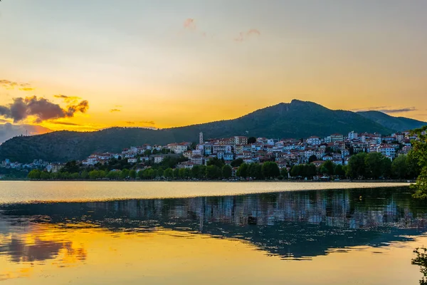 Zonsondergang Kastoria Griekse — Stockfoto
